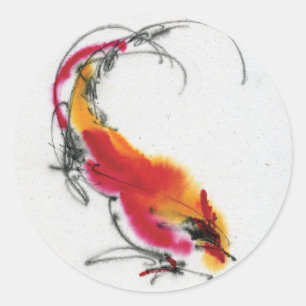 Adesivo Redondo Galo incomum. Caligrafia e watercolor.
