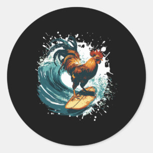 Adesivo Redondo Galo Surfando Animal Esporte Surfista