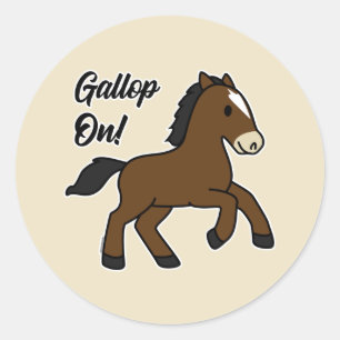 Adesivo Redondo Galope Adorável! Design de Cavalo Kawaii Feliz