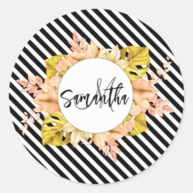 Adesivo Redondo Gamas e Monograma Floral (Frente)