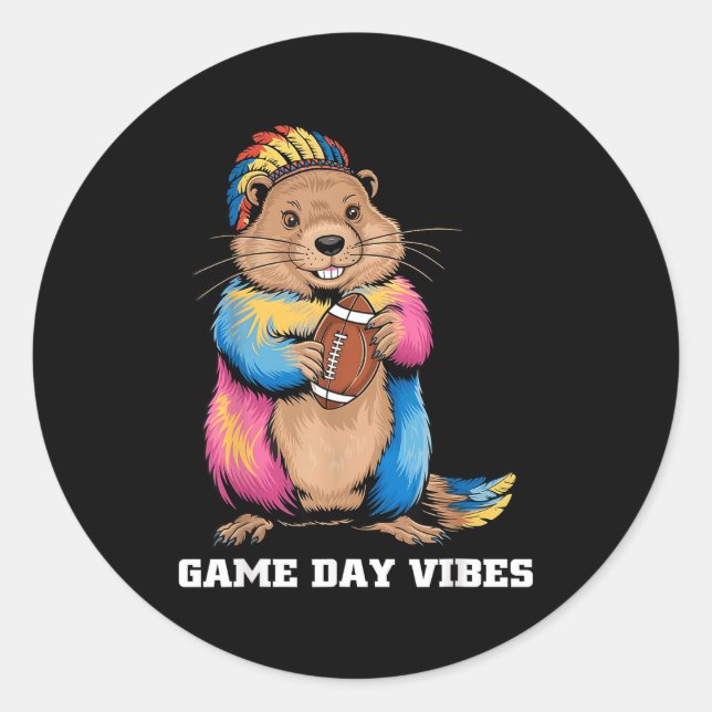Adesivo Redondo Game Day Vibes Tribal Groundhog Holding Football F (Frente)