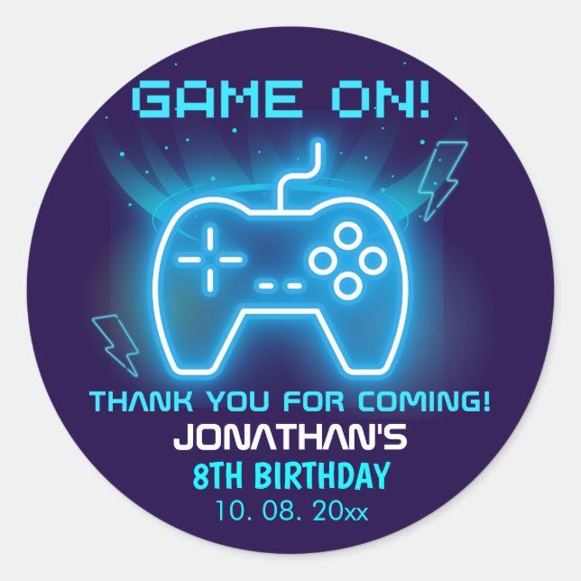 Adesivo Redondo Game on, Funny Birthday Boy (Frente)