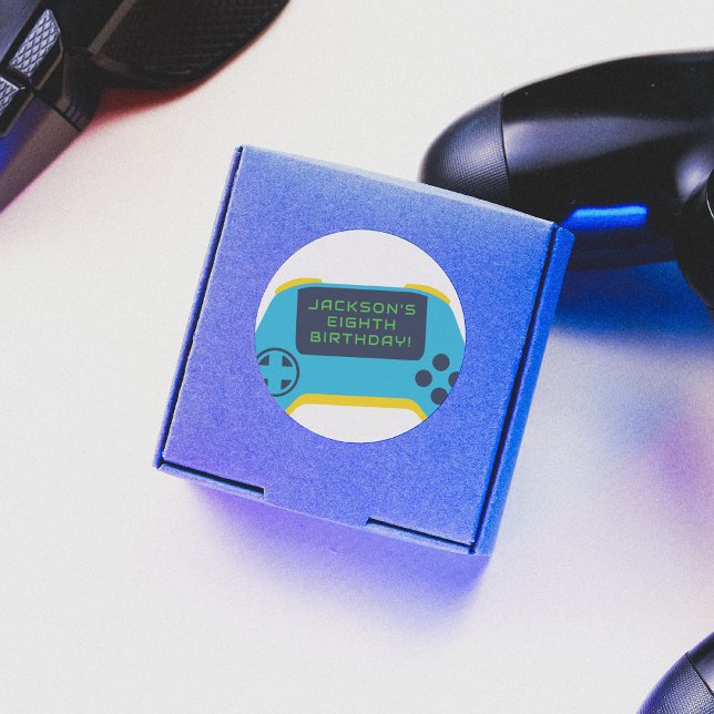Adesivo Redondo Game On & Level Up Video Game Boy Birthday (Criador carregado)