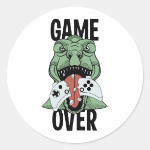 Adesivo Redondo Game Over T-Rex Dinosaur Video Gamers'