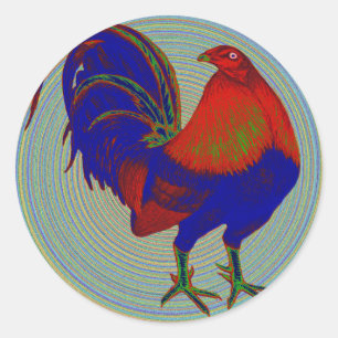 Adesivo Redondo Gamecock: Impressionista Rooster