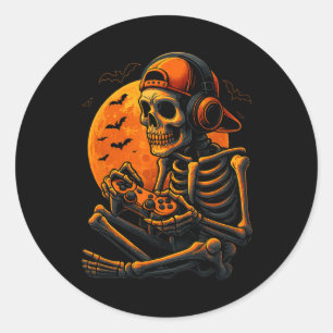 Adesivo Redondo Gamer Assustador de Halloween Esqueleto Sinistro J