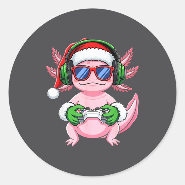 Adesivo Redondo Gamer Axolotl Christmas Shirt Funny Video Game San (Frente)
