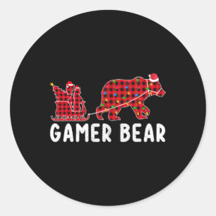 Adesivo Redondo Gamer Bear Sleigh Natal Family Matando Xmas P
