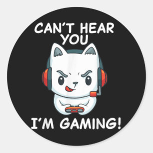 Adesivo Redondo Gamer Cat Engraçado com Fones de ouvido não pode