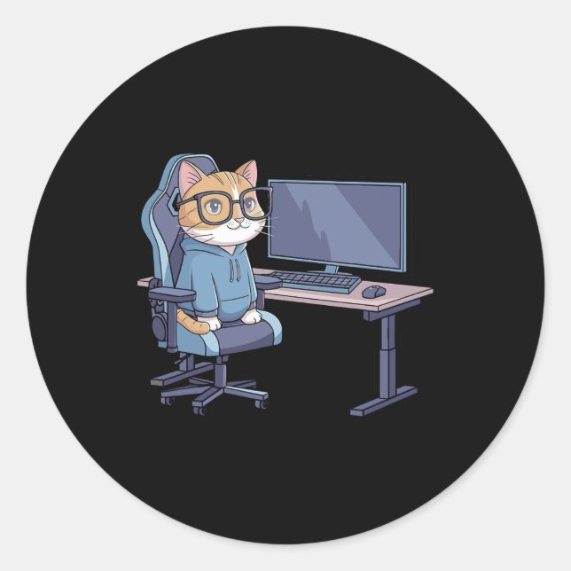 Adesivo Redondo Gamer Cat Squad Funny Meme  (Frente)