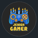 Adesivo Redondo Gamer Chanukah Boy Ki, Controlador de Jogo de Víde<br><div class="desc">Jeways Video Game Controller Gamer Chanukah Boy Kid 1</div>