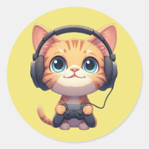 Adesivo Redondo Gamer de Gato Engraçado - Presente para Amantes de