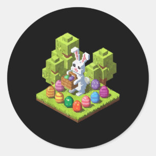 Adesivo Redondo Gamer De Vídeo De Coelhinho De Pixel E Coelhinho D