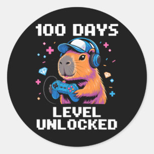 Adesivo Redondo Gamer do 100º Dia de Escola Nível de 100 Dias Desb