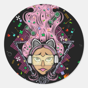 Adesivo Redondo Gamer Girl