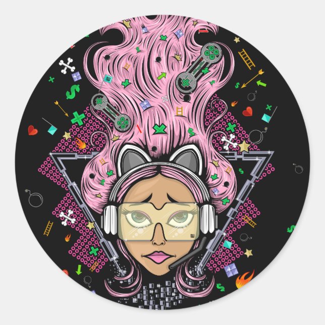 Adesivo Redondo Gamer Girl (Frente)