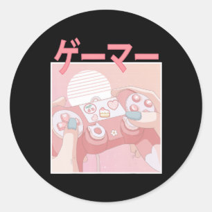 Adesivo Redondo Gamer Girl Anime Kawaii Jogando Um Vídeo Muito Bon