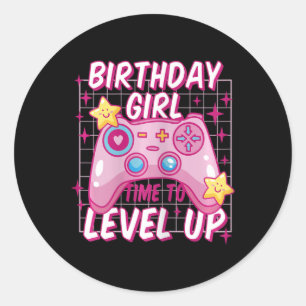 Adesivo Redondo Gamer Girl Level Unlocked Video Game Birthday Gift