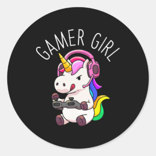 Adesivo Redondo Gamer Girl Unicorn Gaming - Jogo Cute Jogo Gift Gi