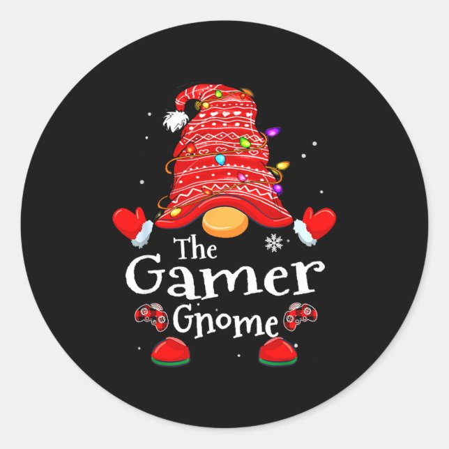 Adesivo Redondo Gamer Gnome - Xmas Video Gamers Christmas Gnomes  (Frente)