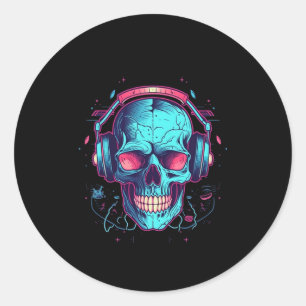 Adesivo Redondo Gamer Halloween Costume Skull Gaming Videogame