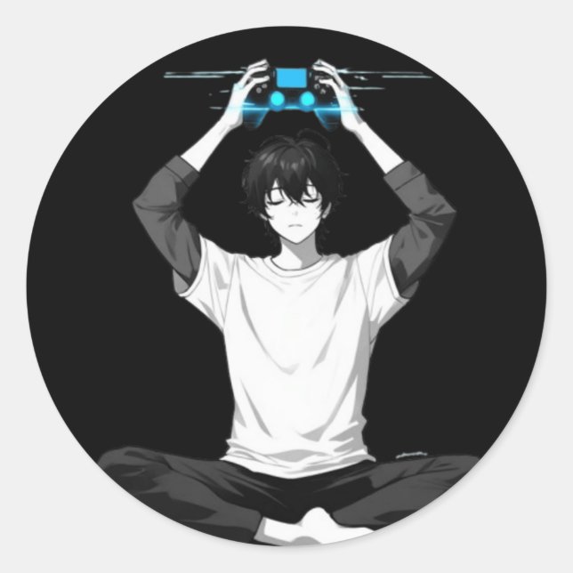 Adesivo Redondo Gamer Meditation Mind Loading (Frente)