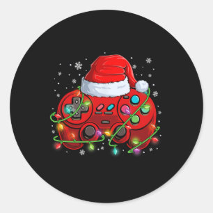 Adesivo Redondo Gamer Natal Jogo De Video Chapéu De Papai Noel Luz