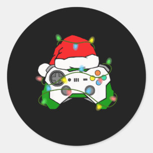 Adesivo Redondo Gamer Natal Jogos Chapéu do Papai Noel Controle de