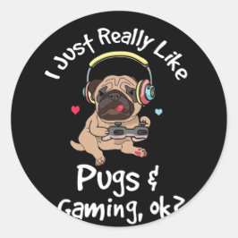 Adesivo Redondo Gamer Pug Lover Videos games Cachorros Pug Jogos