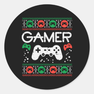 Adesivo Redondo Gamer Ugly Christmas Sweater Retro Video Game Xmas