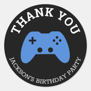 Adesivo Redondo Gamer Video Game Party Obrigado Personalizado