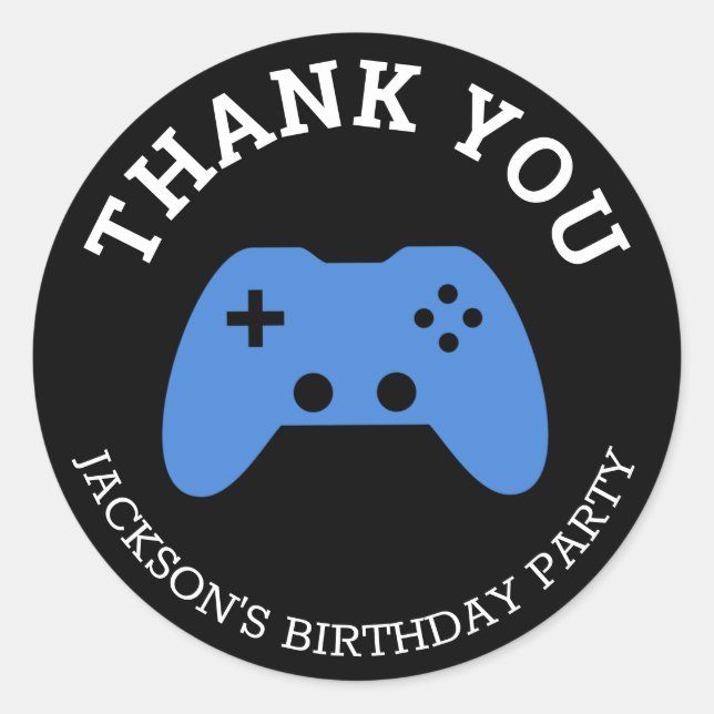 Adesivo Redondo Gamer Video Game Party Obrigado Personalizado (Frente)