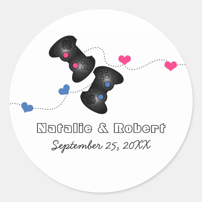 Adesivo Redondo Gamers Geeky Vinhetas de Casamento Escuro (Azul/Ro (Frente)