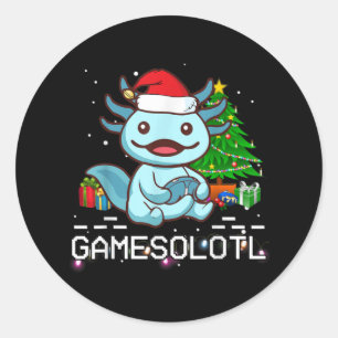 Adesivo Redondo Gamesalotl Cute Axolotl Pajamas Crianças de Natal