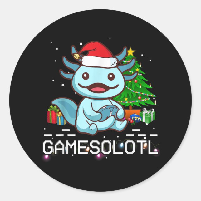 Adesivo Redondo Gamesalotl Cute Axolotl Pajamas Crianças de Natal (Frente)