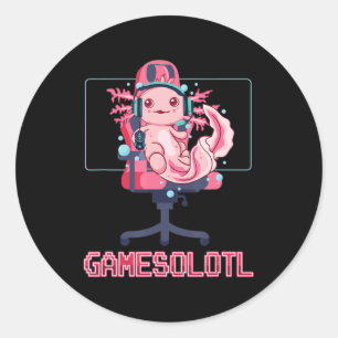 Adesivo Redondo Gamesolotl Axolotl Vídeo Gamer Kawaii Animação