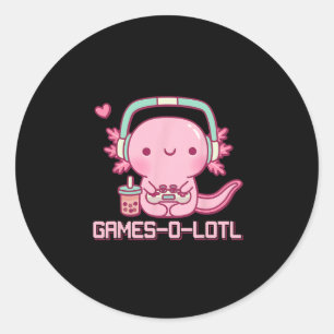 Adesivo Redondo Gamesolotl Axolotl Video Games Kawaii Anime Gamer