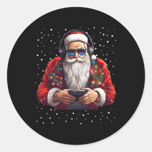 Adesivo Redondo Gaming de Vídeo Gamer Game Controller Xmas Snow