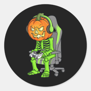Adesivo Redondo Gaming Halloween Skeleton Jack O Lanterna Gamer Bo