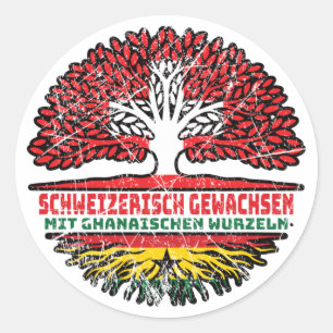 Adesivo Redondo Gana Ghanaisch Schweizer Schweiz Baum Wurzel Flag
