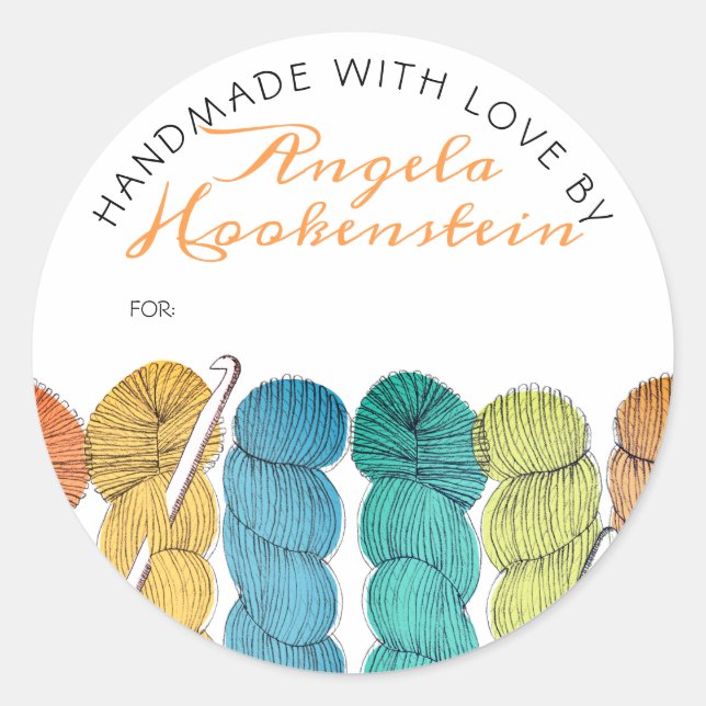 Adesivo Redondo Gancho de crochê de fio torcido feito à mão com ró (Frente)