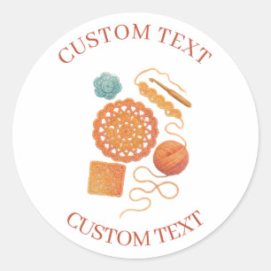 Adesivo Redondo Gancho de croché em pastel Fio Aquarela Crochê