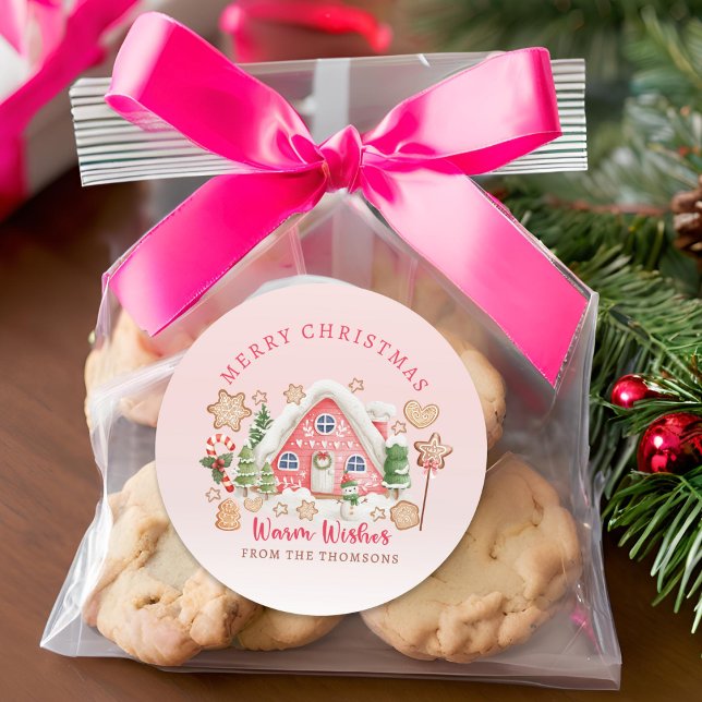 Adesivo Redondo Gancho de Gancho Rosa e Bonito, Feliz Natal (Criador carregado)