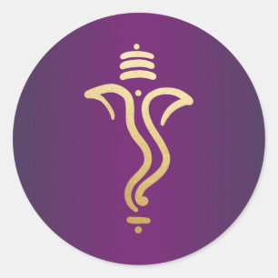 Adesivo Redondo Ganesh/ Deus Indiano Festivo Dourado Roxo
