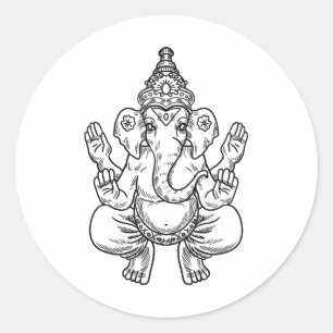 Adesivo Redondo Ganesh Deus Pixels Elefante Indiano Animal Ioga Hí