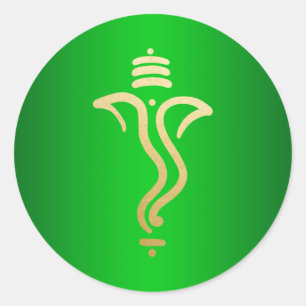 Adesivo Redondo Ganesh Dourado verde/ Deus indiano