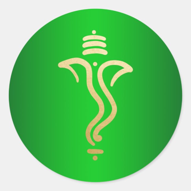 Adesivo Redondo Ganesh Dourado verde/ Deus indiano (Frente)