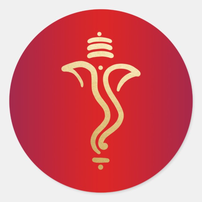 Adesivo Redondo Ganesh Dourado vermelho/ Deus indiano (Frente)