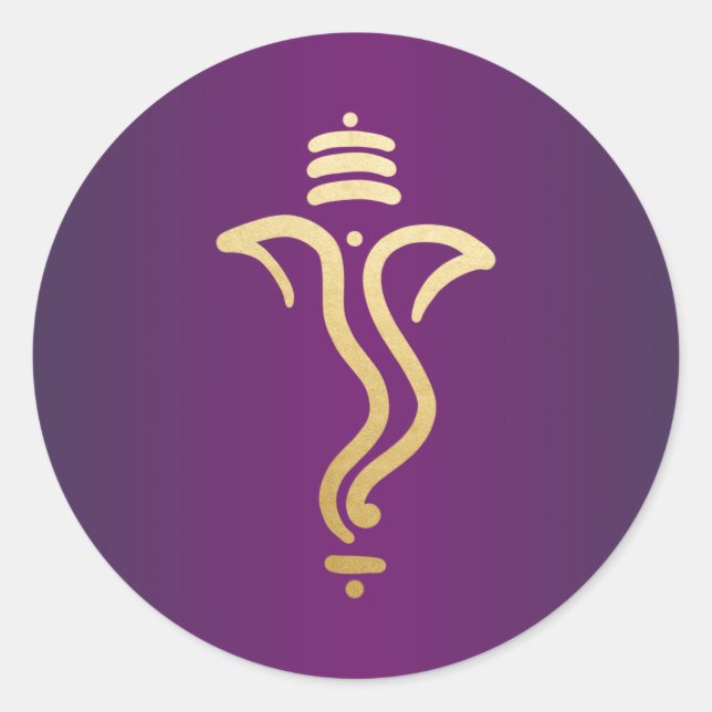 Adesivo Redondo Ganesh Festivo de Ouro Roxo/ Deus Indiano (Frente)