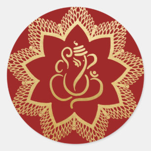 Adesivo Redondo Ganesh Festivo Dourado Deus Indiano Clássico Ver